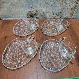 VTG Clear Glassware Snack Set 4 Four Plates Cups